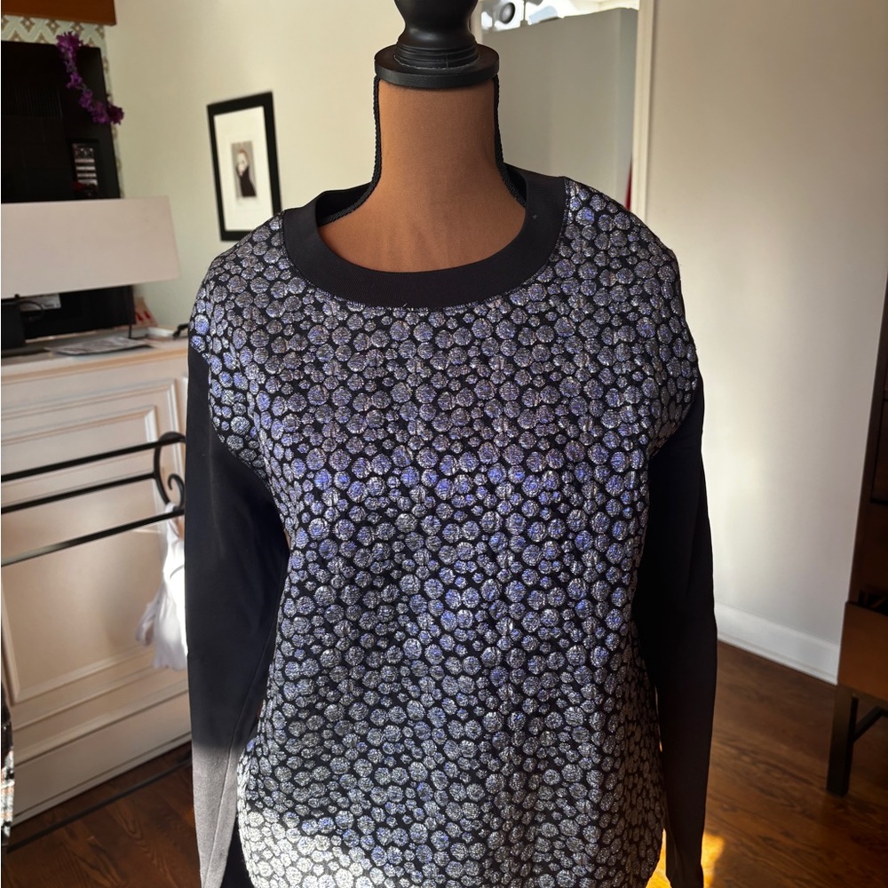 Dries Van Noten Black and Silver Patterned Sweatshirt